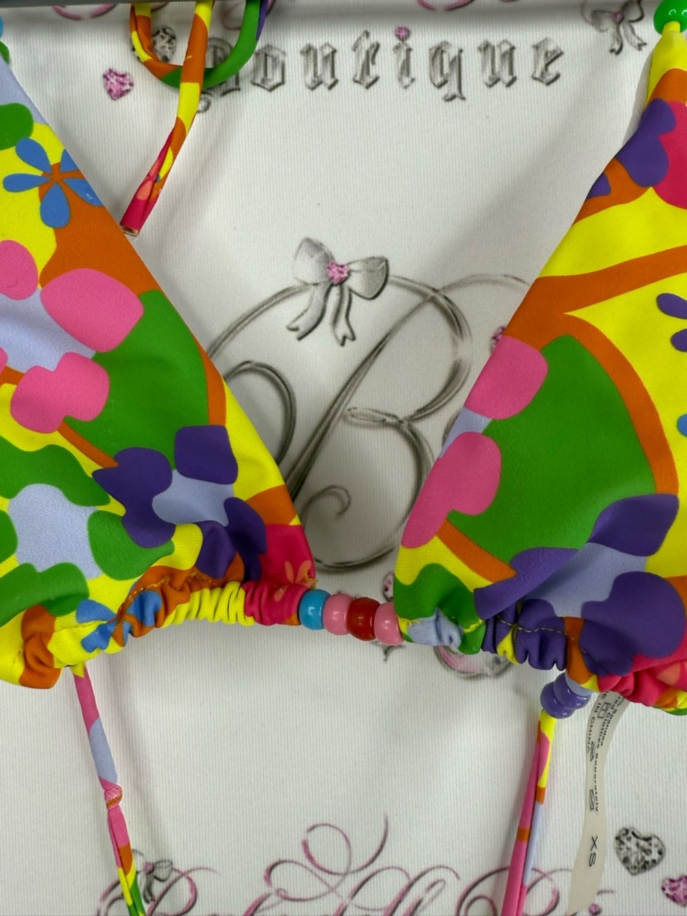 Bikini top beaded beads rainbow flowers y2k Floral Triangle Bikini Top - Picture 3 of 9